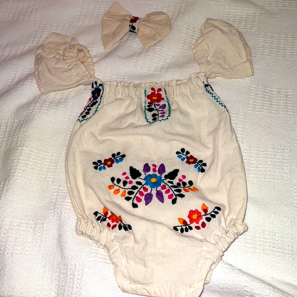 Mexican Embroidery Onesie with Bow